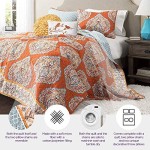 Lush Décor Harley Quilt Damask Pattern Reversible 5 Piece Bedding Set, King, Tangerine