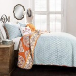 Lush Décor Harley Quilt Damask Pattern Reversible 5 Piece Bedding Set, King, Tangerine