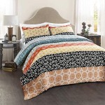 Lush Décor Bohemian Striped Quilt Reversible 3 Piece Bedding Set, King, Turquoise