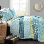 Lush Décor Bohemian Striped Quilt Reversible 3 Piece Bedding Set, King, Turquoise