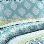 Lush Décor Bohemian Striped Quilt Reversible 3 Piece Bedding Set, King, Turquoise