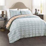 Lush Décor Bohemian Striped Quilt Reversible 3 Piece Bedding Set, King, Turquoise