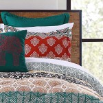 Lush Décor Bohemian Striped Quilt Reversible 3 Piece Bedding Set, King, Turquoise