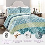 Lush Décor Bohemian Striped Quilt Reversible 3 Piece Bedding Set, King, Turquoise