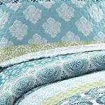 Lush Décor Bohemian Striped Quilt Reversible 3 Piece Bedding Set, King, Turquoise