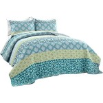 Lush Décor Bohemian Striped Quilt Reversible 3 Piece Bedding Set, King, Turquoise