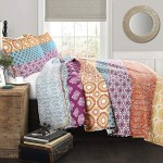 Lush Décor Bohemian Striped Quilt Reversible 3 Piece Bedding Set, King, Turquoise