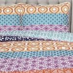 Lush Décor Bohemian Striped Quilt Reversible 3 Piece Bedding Set, King, Turquoise