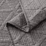 SHALALA NEW YORK Cotton Blend Voile Quilt Set (3 Piece) - Ultra Soft - Pre-Washed Geometric Coverlet Set – 1 Lightweight Reversible Bedspread 2 Quilted Shams for All Season (Light Grey)