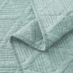 SHALALA NEW YORK Cotton Blend Voile Quilt Set (3 Piece) - Ultra Soft - Pre-Washed Geometric Coverlet Set – 1 Lightweight Reversible Bedspread 2 Quilted Shams for All Season (Glacia Blue)