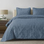 SHALALA NEW YORK Cotton Blend Voile Quilt Set (3 Piece) - Ultra Soft - Pre-Washed Geometric Coverlet Set – 1 Lightweight Reversible Bedspread 2 Quilted Shams for All Season (Navy Blue)